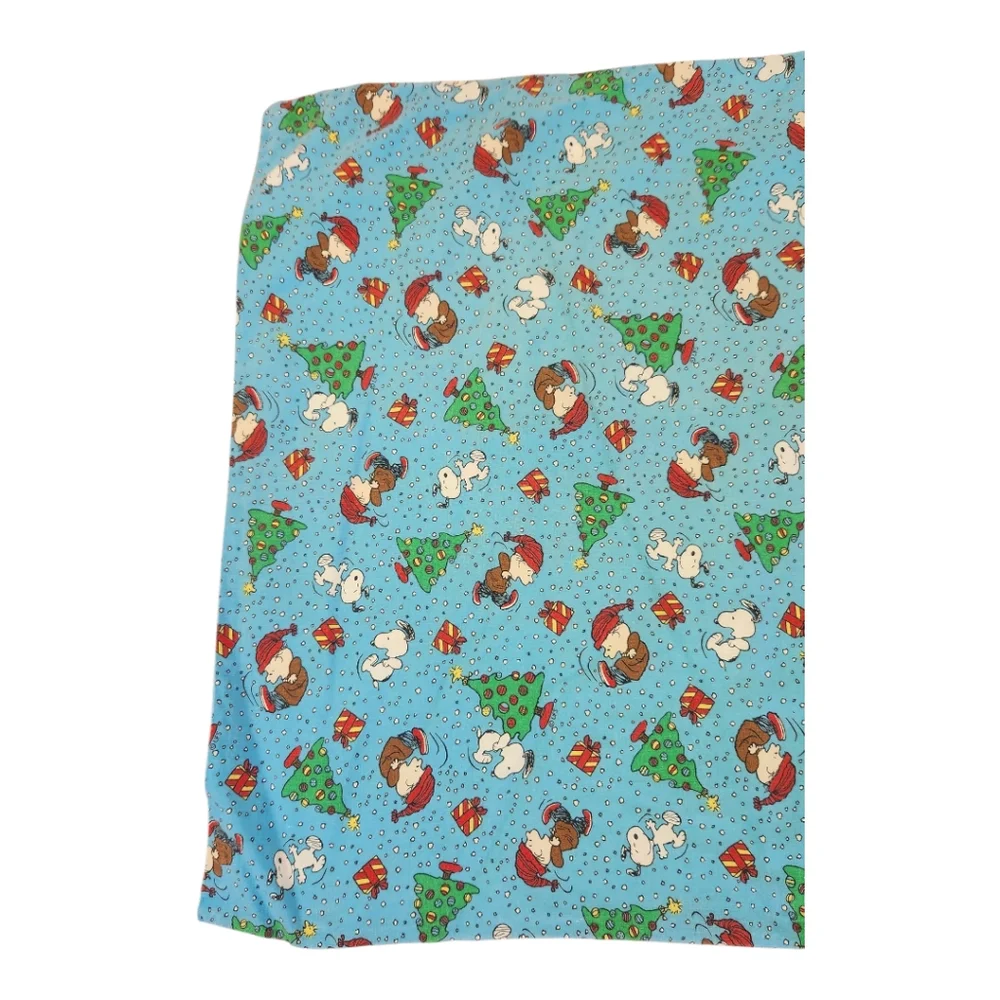 Vintage Peanuts Snoopy Christmas Pillowcase Standard Rare Blue Red Trees Charlie